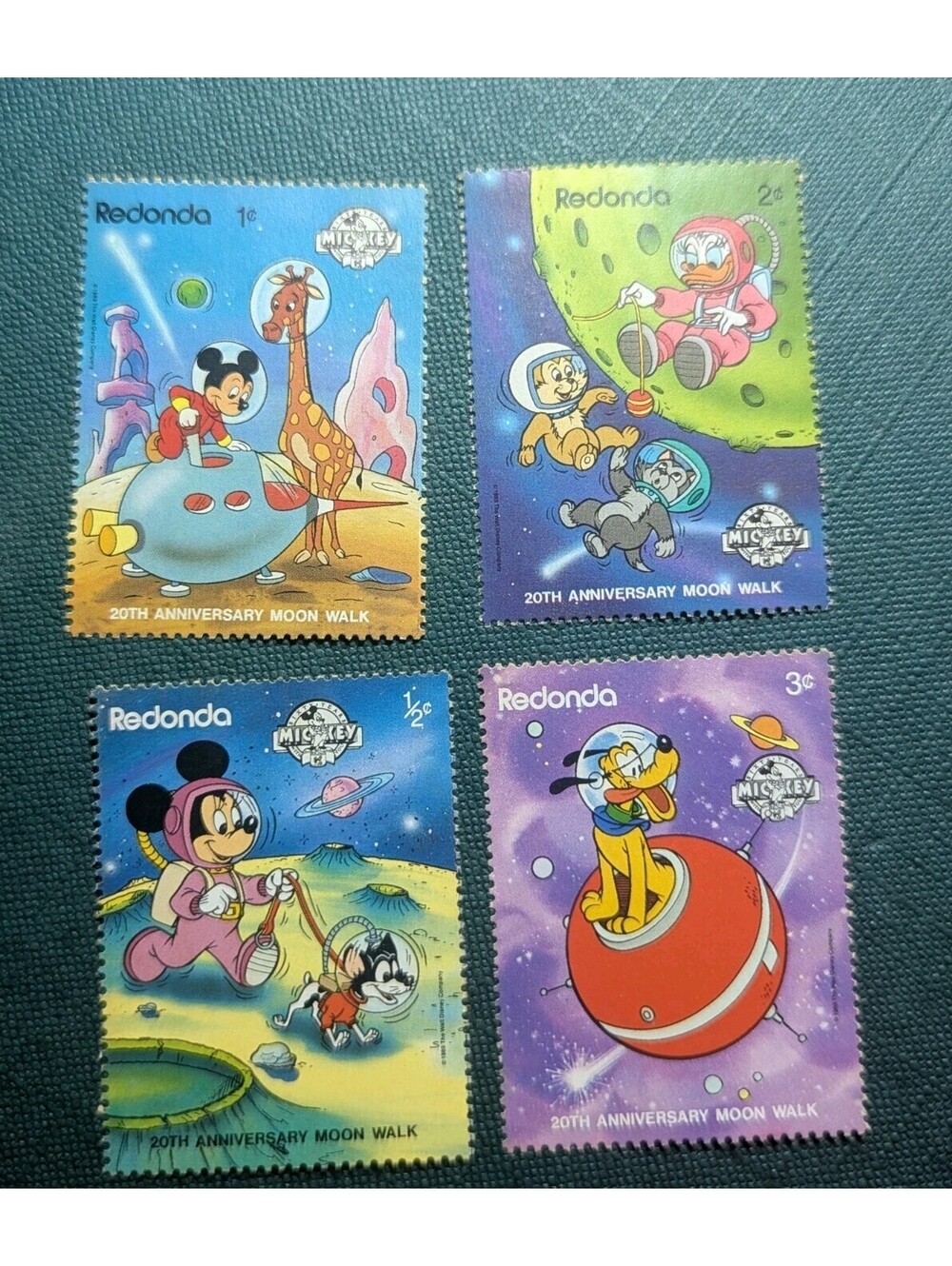 Redonda Disney Topical 20th Anniversary Moon Walk Mickey Pluto Donald Duck MNH